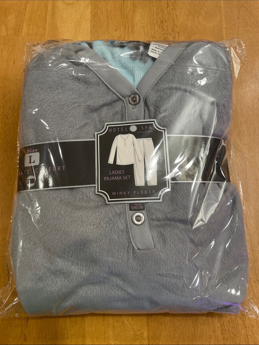 NWT Ladies Minky Fleece Pajama Set Size Large Gray Blue Cozy Soft Hotel Spa